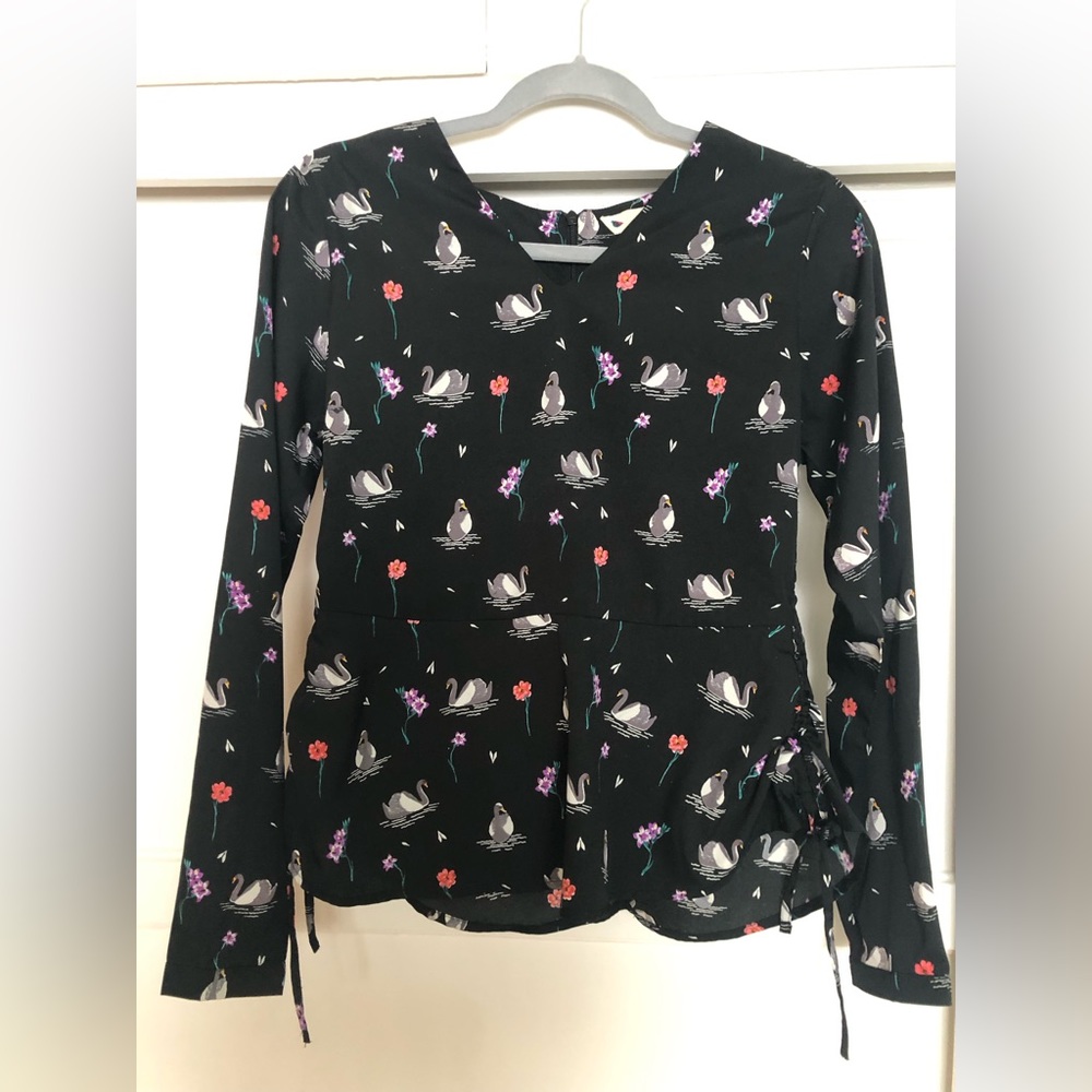 Black Swan Blouse Top with Ruched Tie Sides - Size S/M 6 NWOT